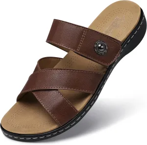 SHIBEVER Women Slides Summer Sandals: Arch Support, Comfort Walking, Adjustable Strap, Open Toe Flat Sandals Size 5-11