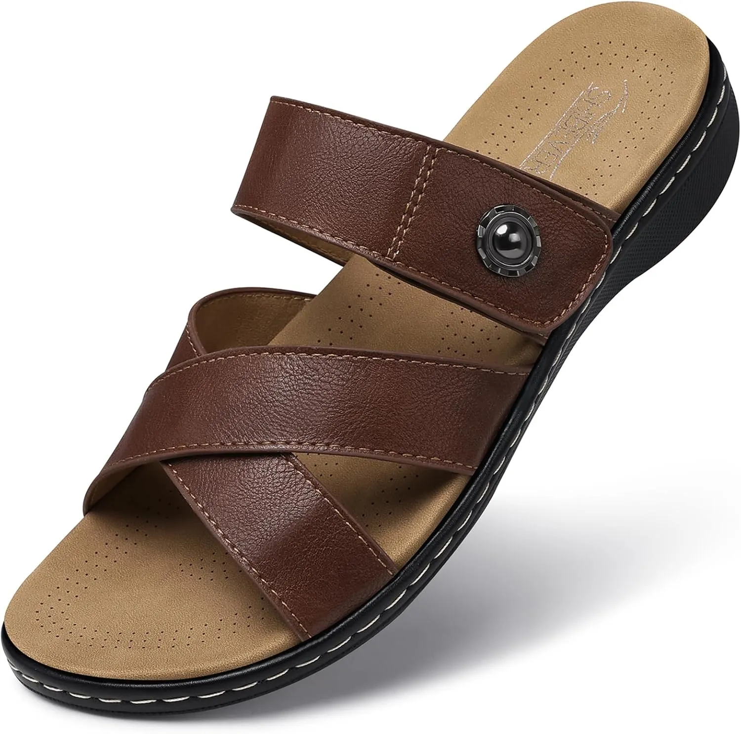 SHIBEVER Women Slides Summer Sandals: Arch Support, Comfort Walking, Adjustable Strap, Open Toe Flat Sandals Size 5-11