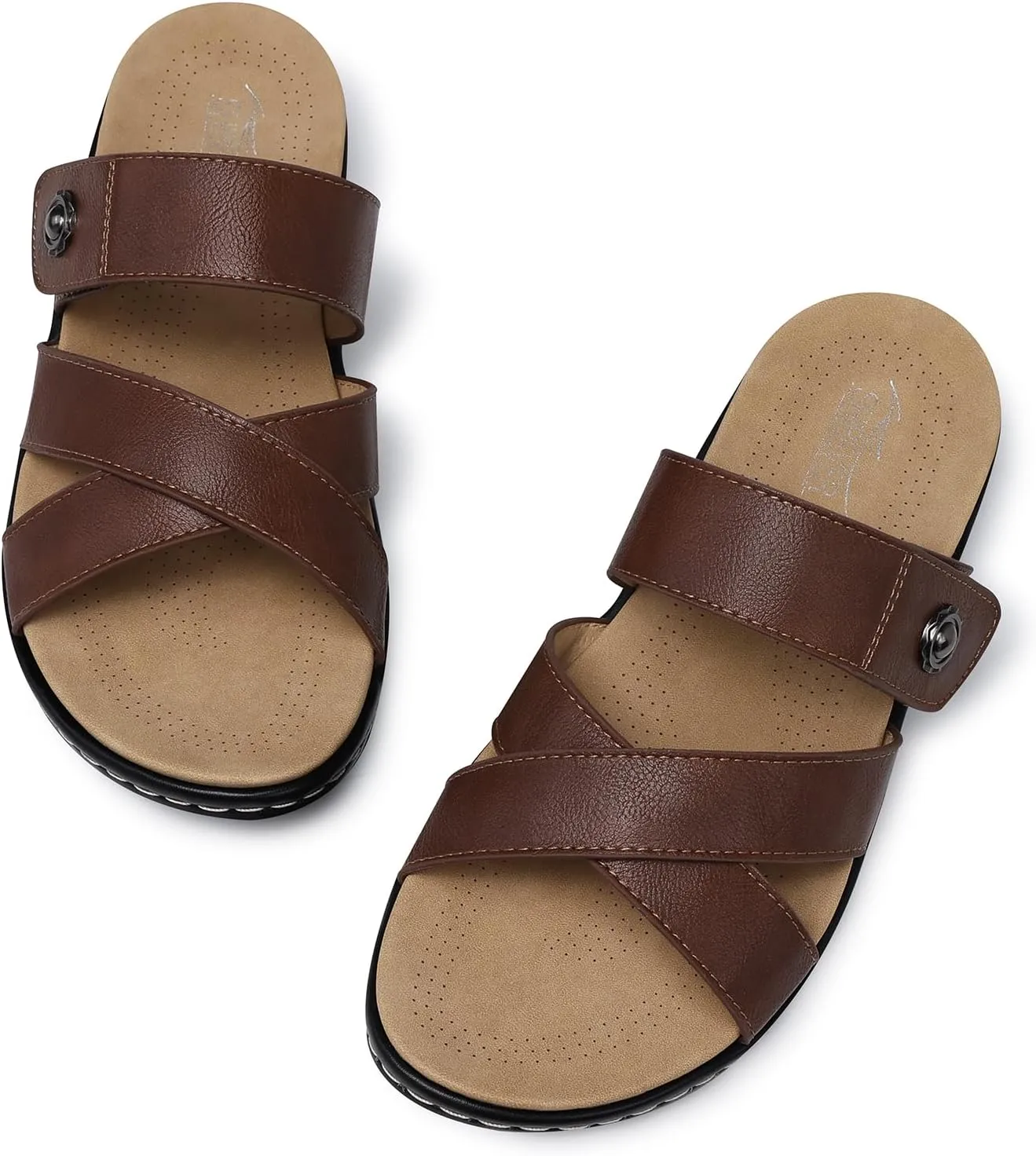 SHIBEVER Women Slides Summer Sandals: Arch Support, Comfort Walking, Adjustable Strap, Open Toe Flat Sandals Size 5-11