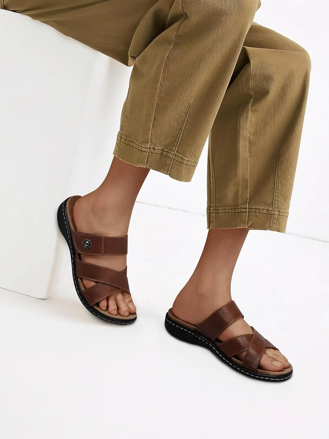 SHIBEVER Women Slides Summer Sandals: Arch Support, Comfort Walking, Adjustable Strap, Open Toe Flat Sandals Size 5-11