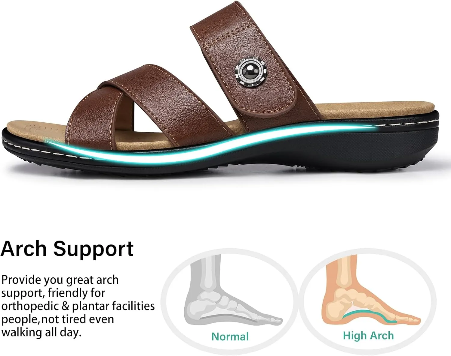 SHIBEVER Women Slides Summer Sandals: Arch Support, Comfort Walking, Adjustable Strap, Open Toe Flat Sandals Size 5-11