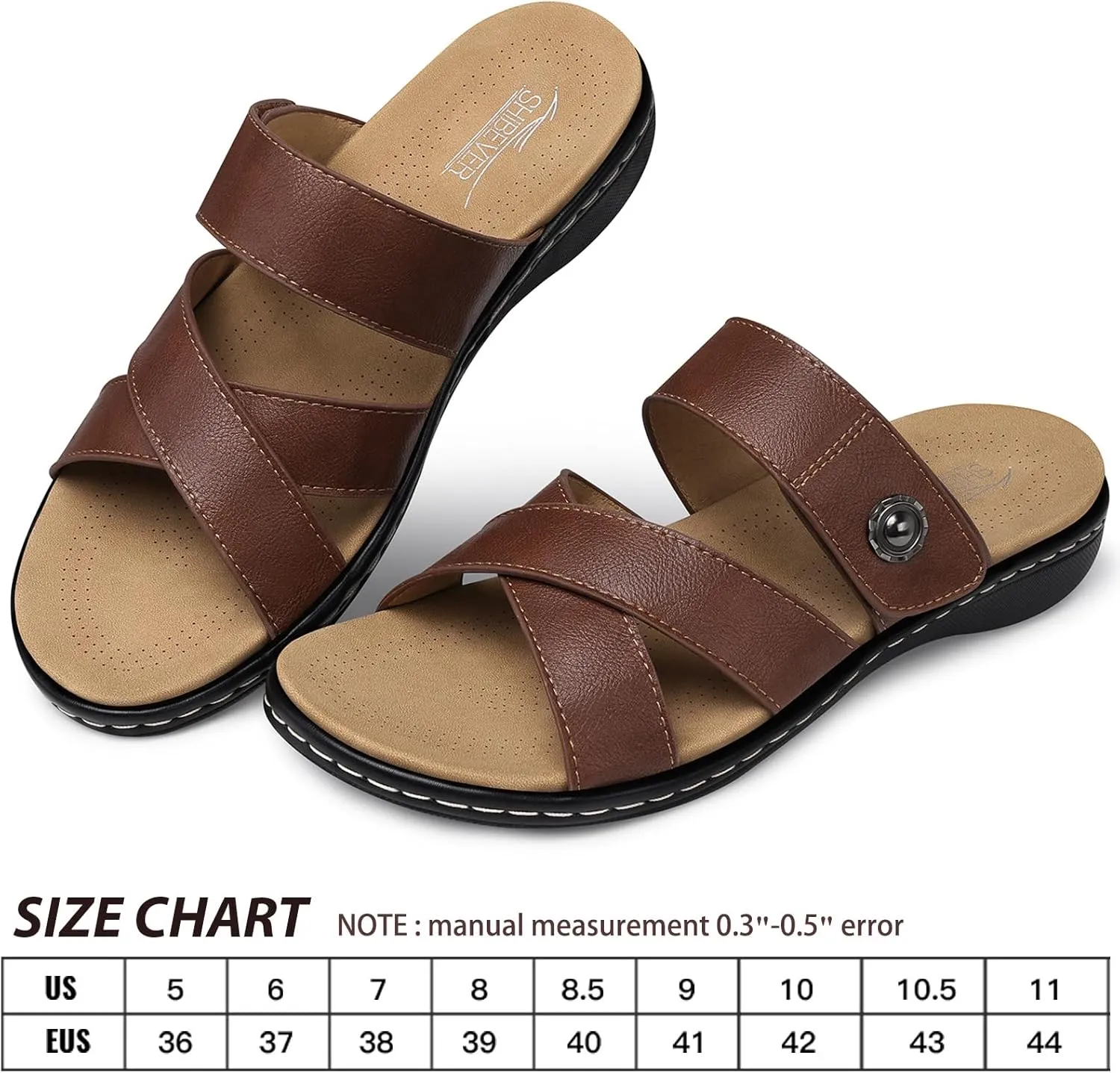 SHIBEVER Women Slides Summer Sandals: Arch Support, Comfort Walking, Adjustable Strap, Open Toe Flat Sandals Size 5-11