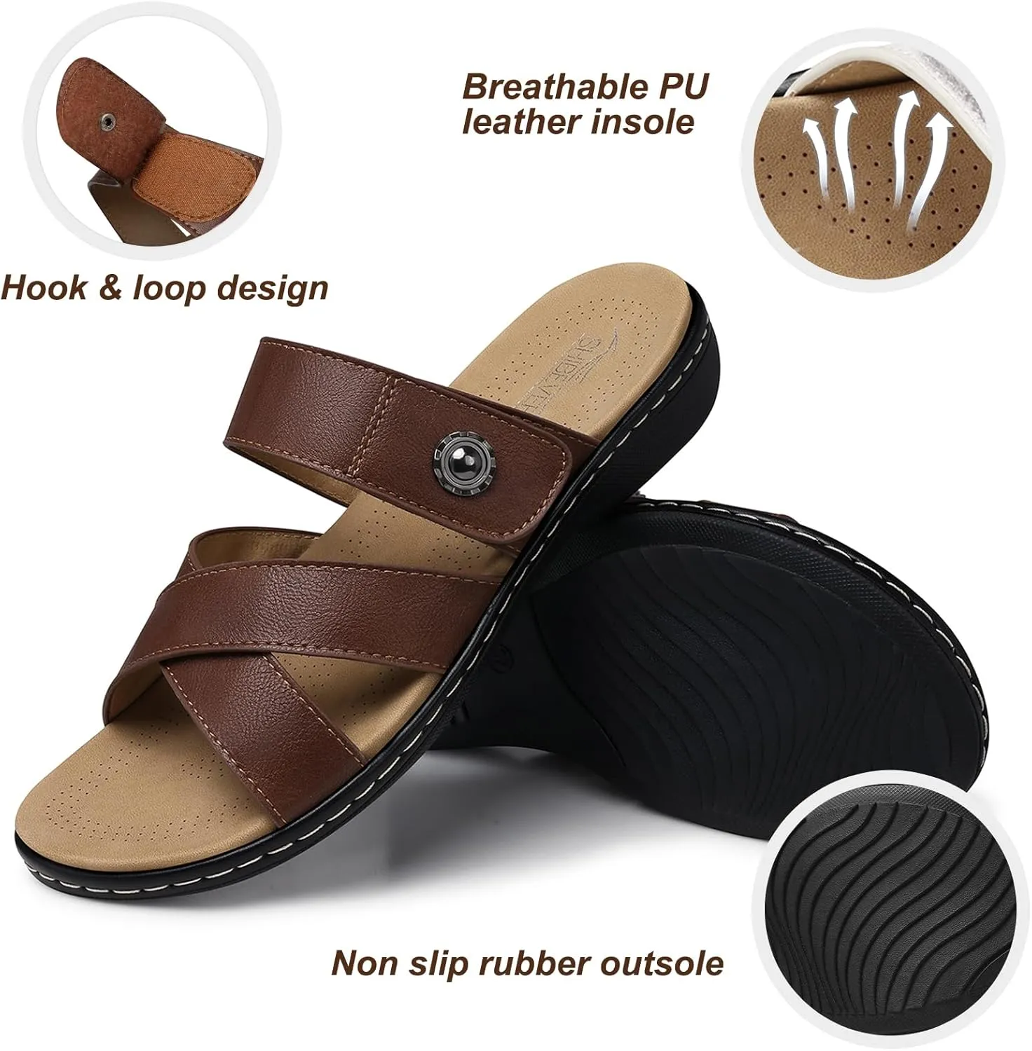 SHIBEVER Women Slides Summer Sandals: Arch Support, Comfort Walking, Adjustable Strap, Open Toe Flat Sandals Size 5-11