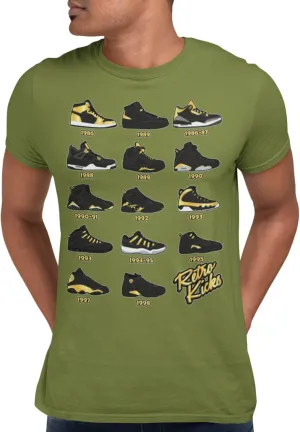 Shirt to Match Gold Black Jordan Retro 1 2 3 4 5 6 7 8 9 10 11 12 13 Sneakers, Men's Tee to Match Jordans