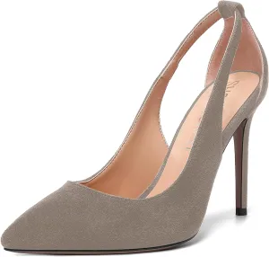 SHOWFOREST Womens Sexy Pointed Toe Solid Outdoor Suede Slip On Stiletto High Heel Pumps Shoes 4 Inch
