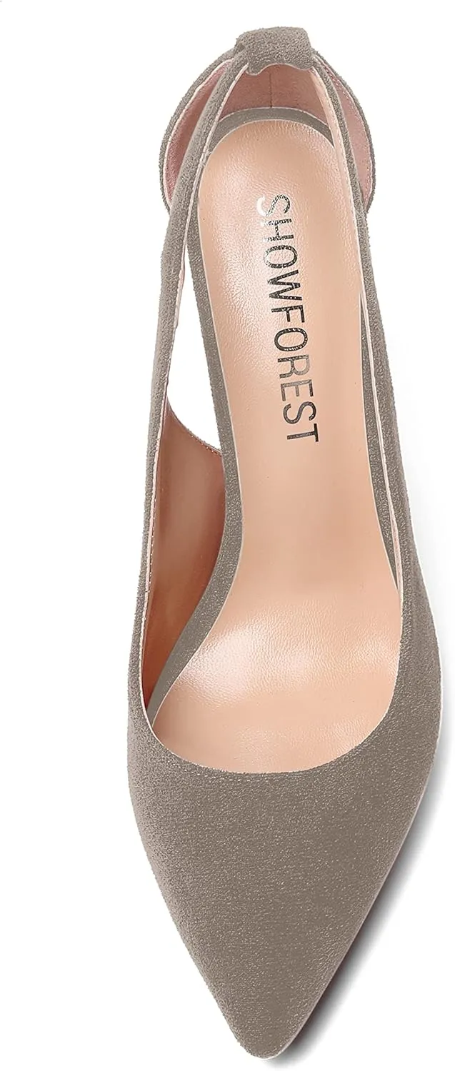 SHOWFOREST Womens Sexy Pointed Toe Solid Outdoor Suede Slip On Stiletto High Heel Pumps Shoes 4 Inch