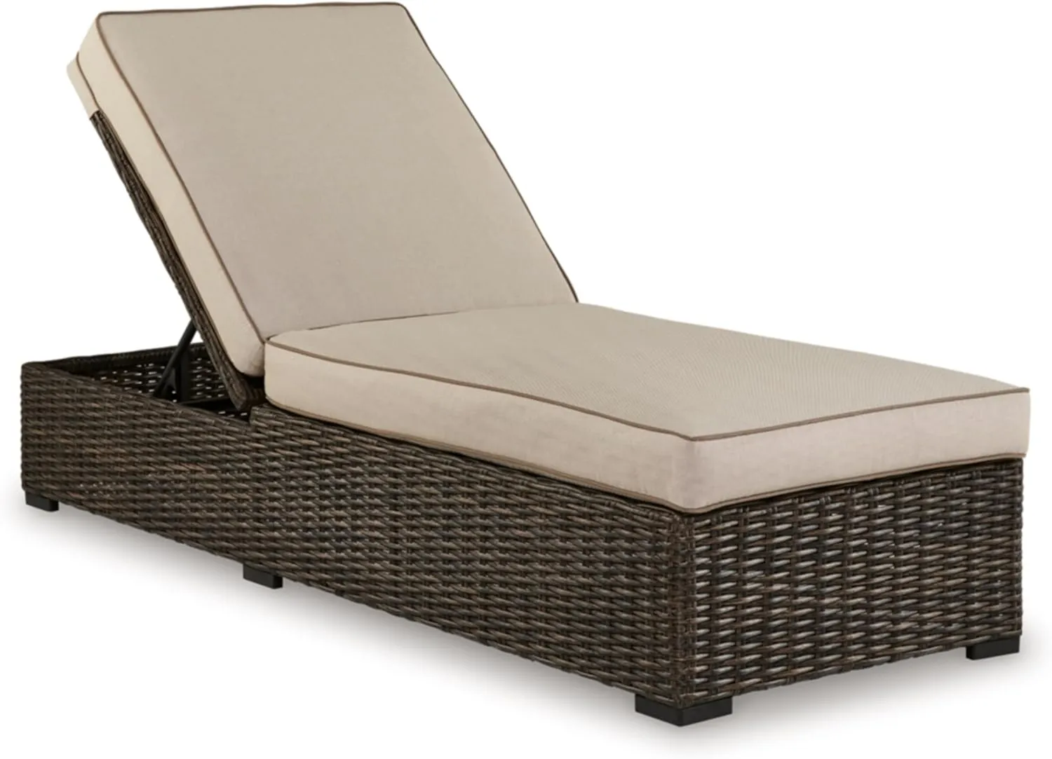 Signature Design by Ashley Coastline Bay Casual Outdoor Armless Chaise Lounge with Cushion and Adjustable Height, Beige & Dark Brown