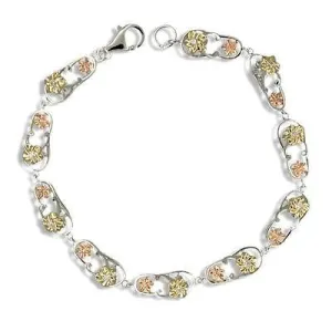 SILVER 925 TRICOLOR HAWAIIAN PLUMERIA FLIP FLOP SLIPPER BRACELET CZ RHODIUM 7.5"