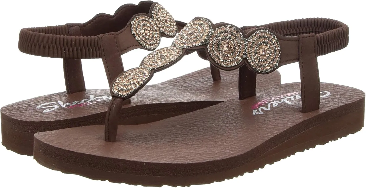 Skechers Women's Meditation-Stars & Sparkle-Circular Rhinestone Slingback Thong Flip-Flop