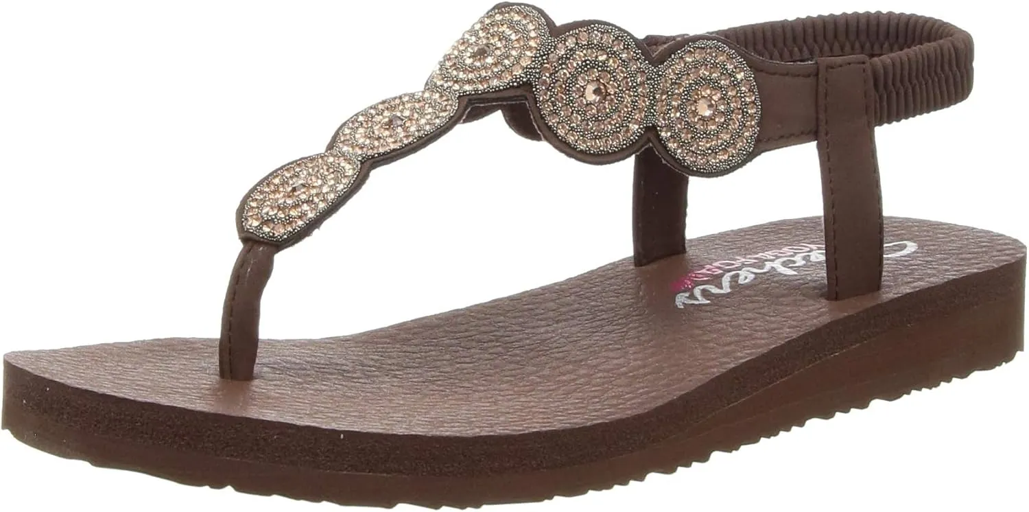 Skechers Women's Meditation-Stars & Sparkle-Circular Rhinestone Slingback Thong Flip-Flop