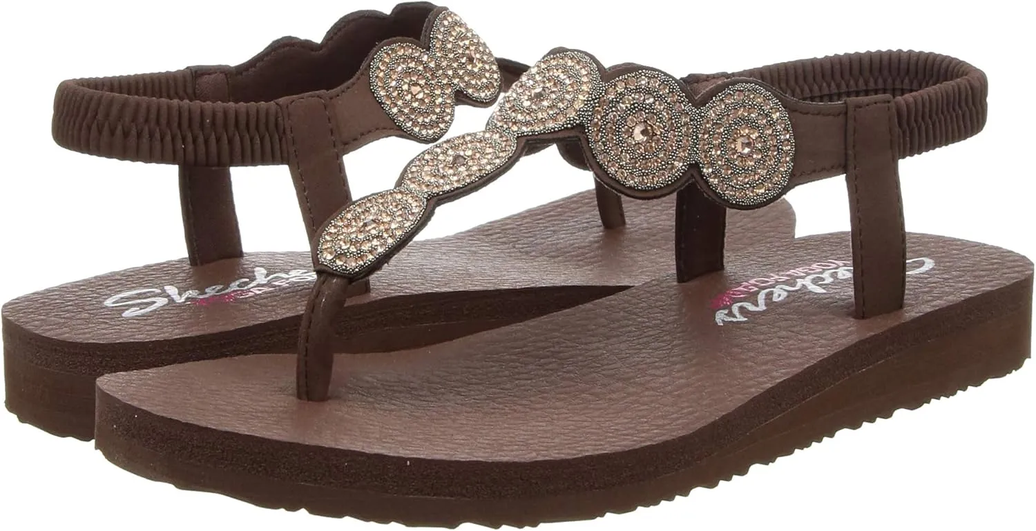 Skechers Women's Meditation-Stars & Sparkle-Circular Rhinestone Slingback Thong Flip-Flop