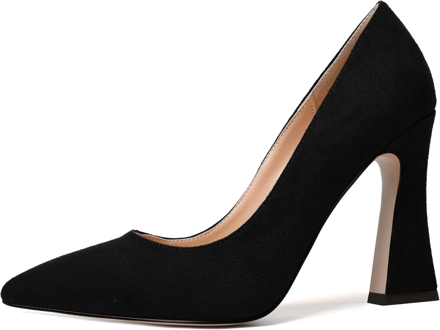 SKYSTERRY Womens Office Suede Slip On Casual Pointed Toe Spool High Heel Pumps Shoes 4 Inch
