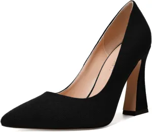 SKYSTERRY Womens Office Suede Slip On Casual Pointed Toe Spool High Heel Pumps Shoes 4 Inch