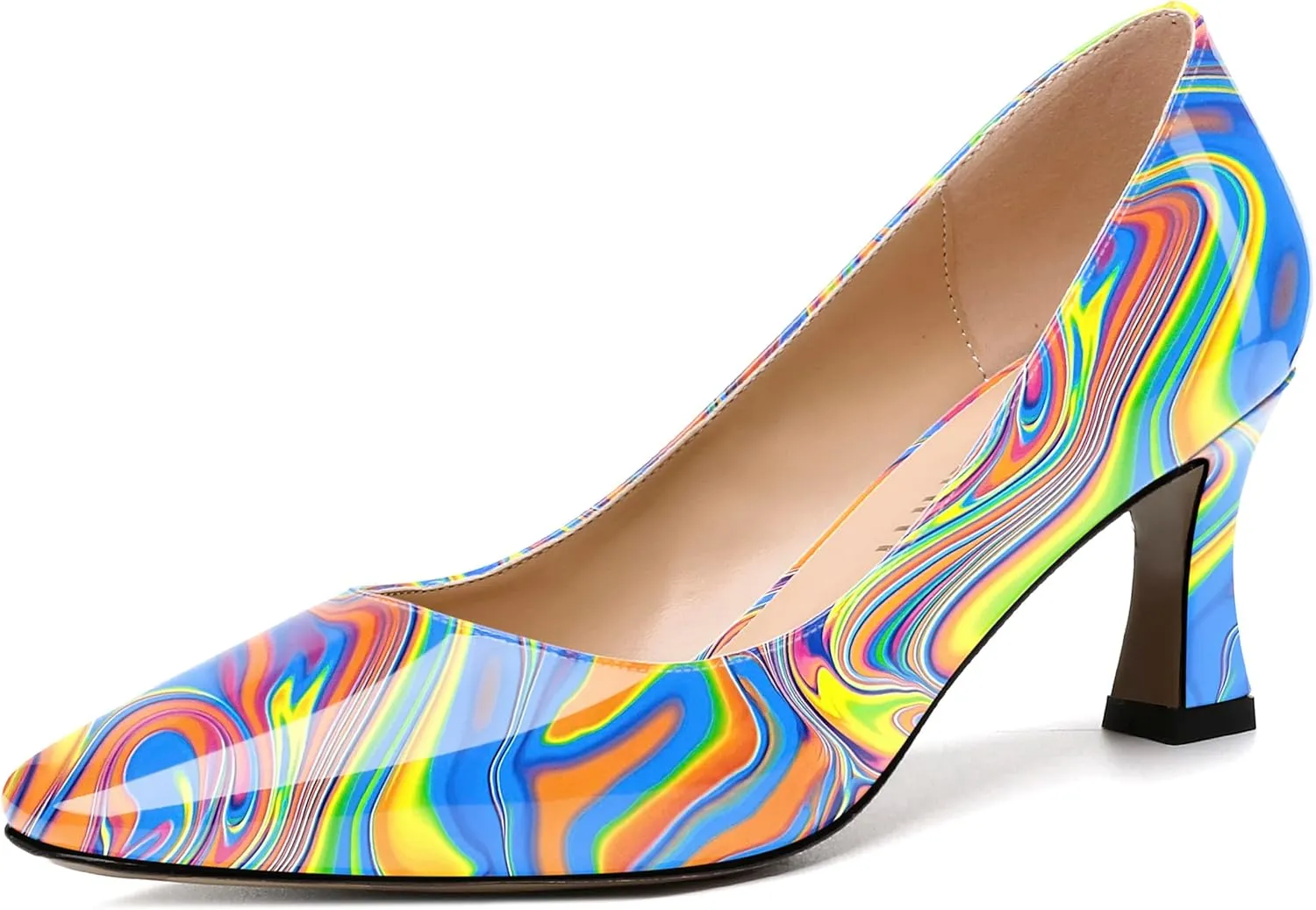 SKYSTERRY Women's Patent Office Solid Dress Slip On Square Toe Spool Mid Heel Pumps Shoes 2.5 Inch