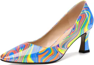 SKYSTERRY Women's Patent Office Solid Dress Slip On Square Toe Spool Mid Heel Pumps Shoes 2.5 Inch
