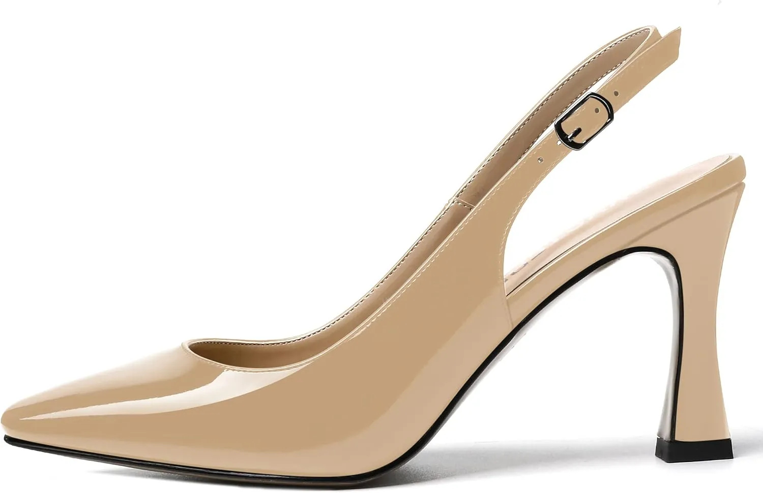 SKYSTERRY Women's Slingback Square Toe Patent Casual Dating Slip On Spool High Heel Pumps Shoes 3.3 Inch