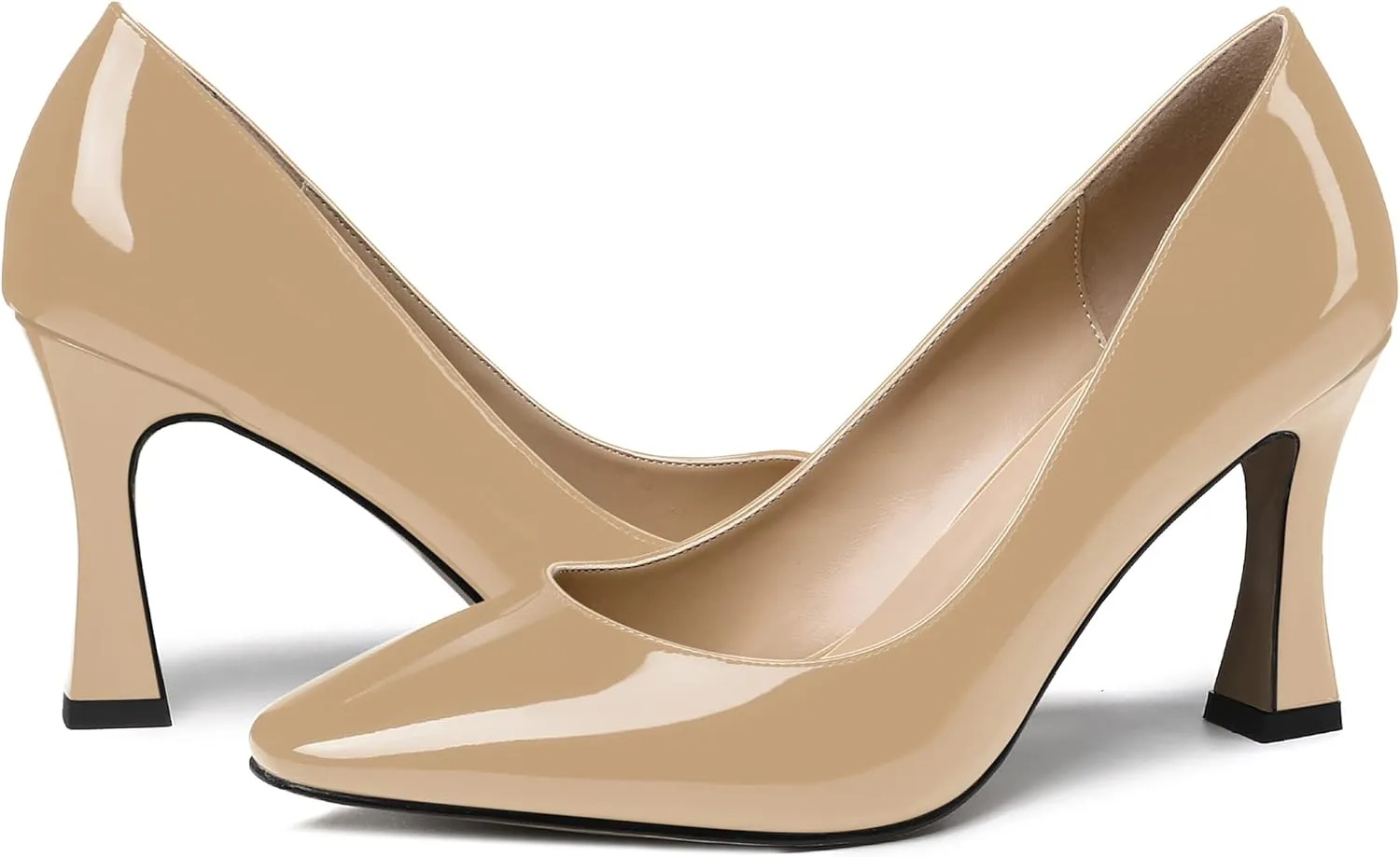 SKYSTERRY Women's Slip On Office Casual Square Toe Patent Spool High Heel Pumps Shoes 3.3 Inch