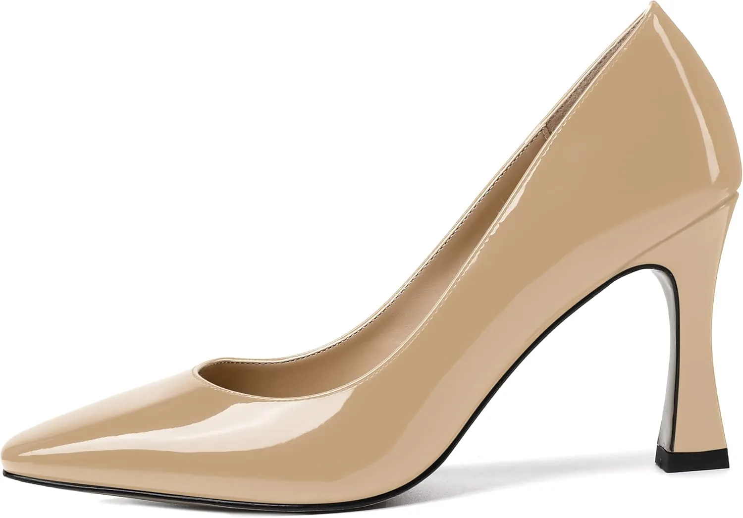 SKYSTERRY Women's Slip On Office Casual Square Toe Patent Spool High Heel Pumps Shoes 3.3 Inch