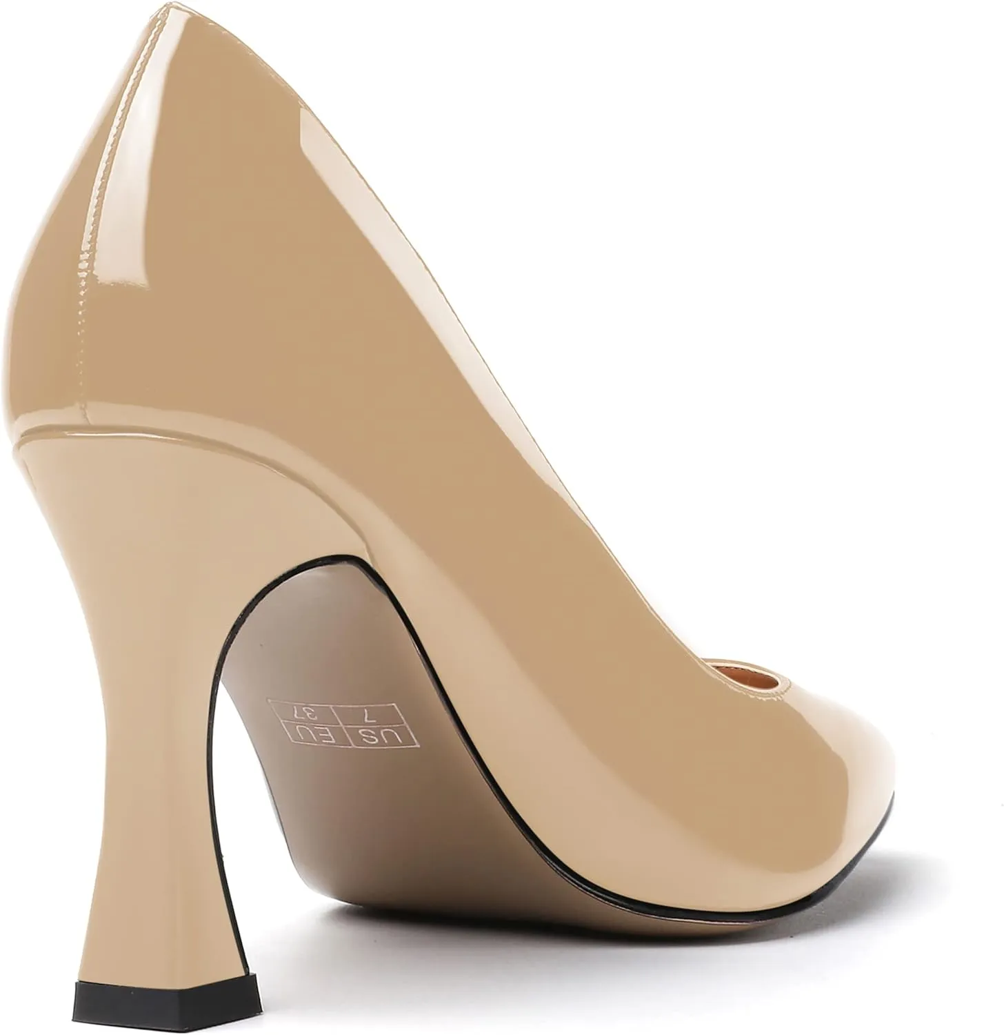 SKYSTERRY Women's Slip On Office Casual Square Toe Patent Spool High Heel Pumps Shoes 3.3 Inch