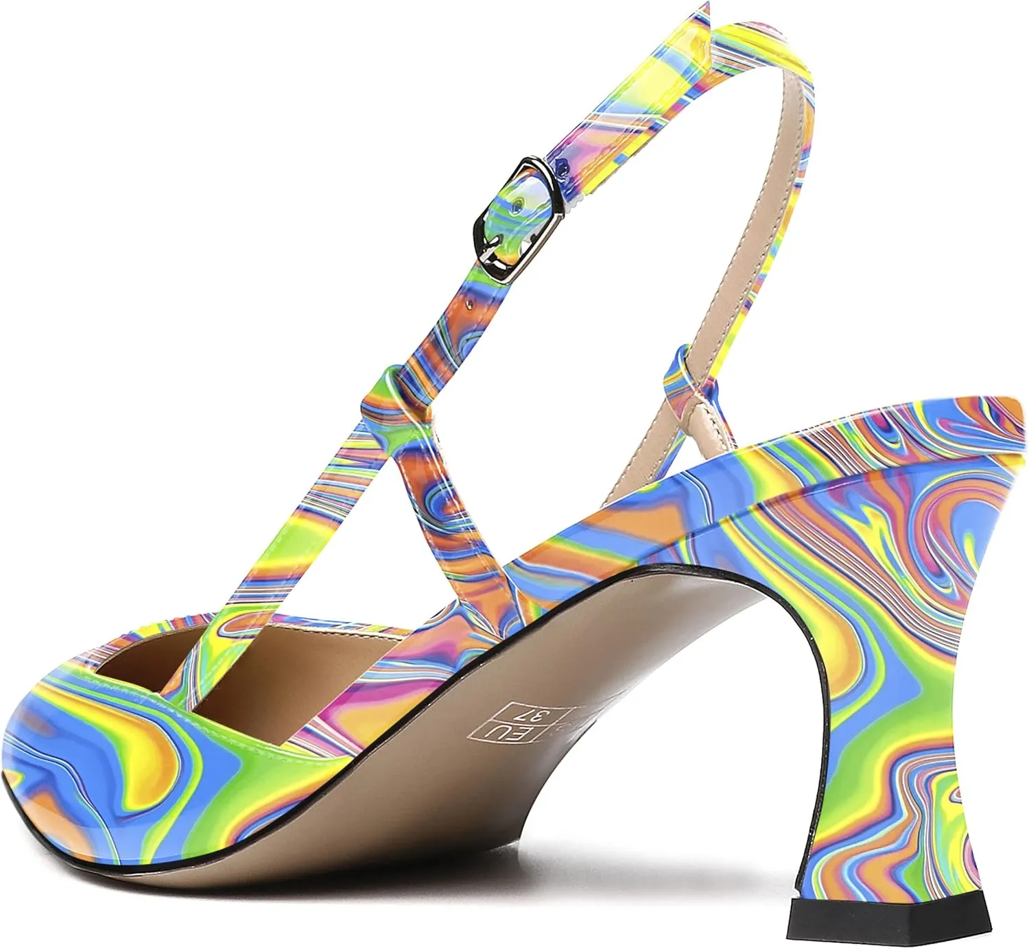 SKYSTERRY Women's Slip On Patent Pointed Toe Slingback Casual Dating Spool Mid Heel Pumps Shoes 2.5 Inch