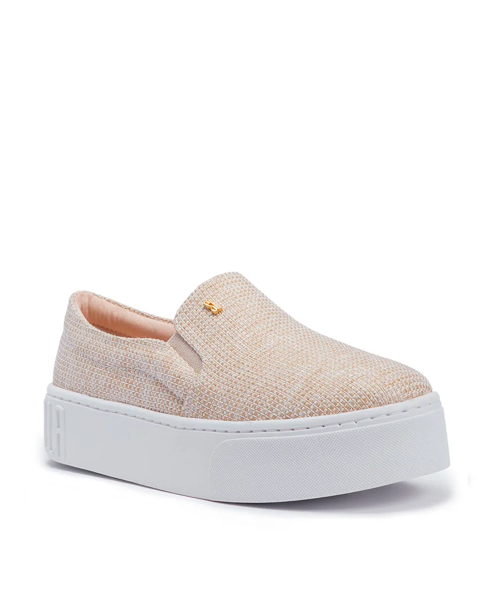 Slip On Santa Lolla Linho Juta Brilho Sola Alta