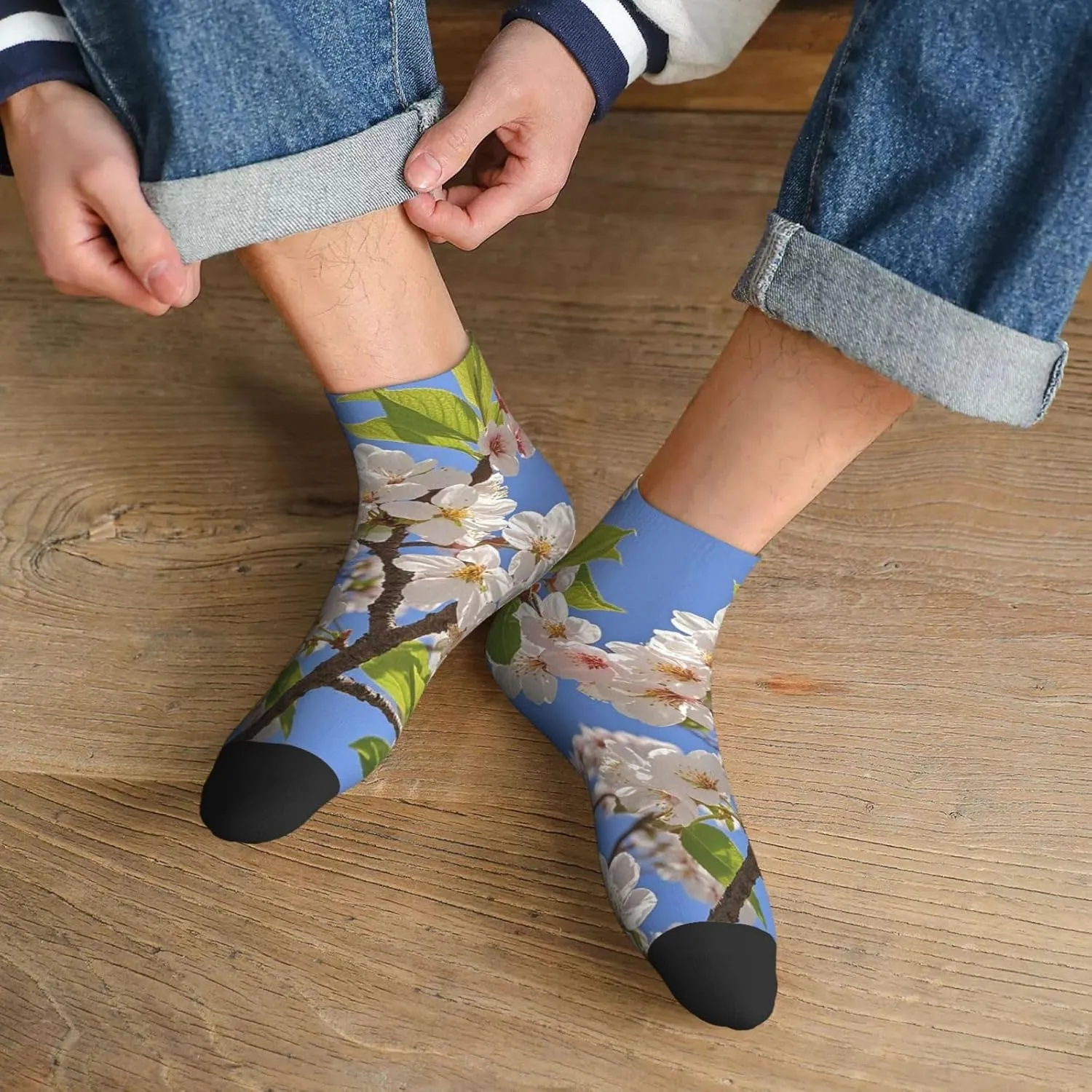 Socks for Women Men Breathable Moisture Wicking Boot Socks Cherry Blossoms Warm Calf Socks