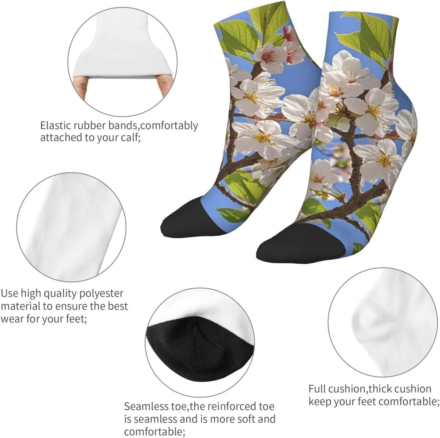 Socks for Women Men Breathable Moisture Wicking Boot Socks Cherry Blossoms Warm Calf Socks