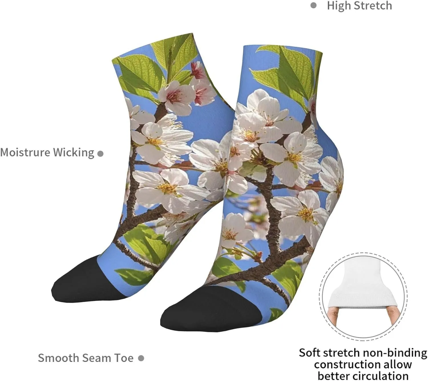 Socks for Women Men Breathable Moisture Wicking Boot Socks Cherry Blossoms Warm Calf Socks