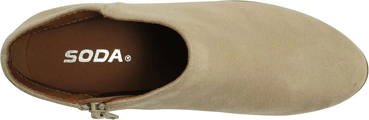 SODA Women's Round Toe Faux Suede Stacked Heel Western Ankle Bootie