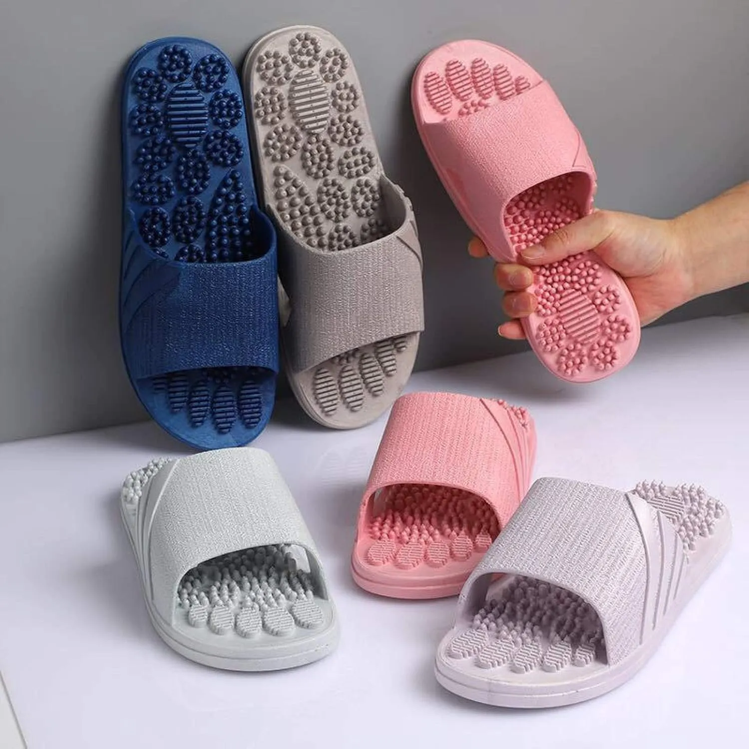 Sonze Promote Blood Circulation Slippers,Healthy Reflexology Sandals,Summer Massage Home Slippers, Couple Bathroom Slippers,Ash,44-45