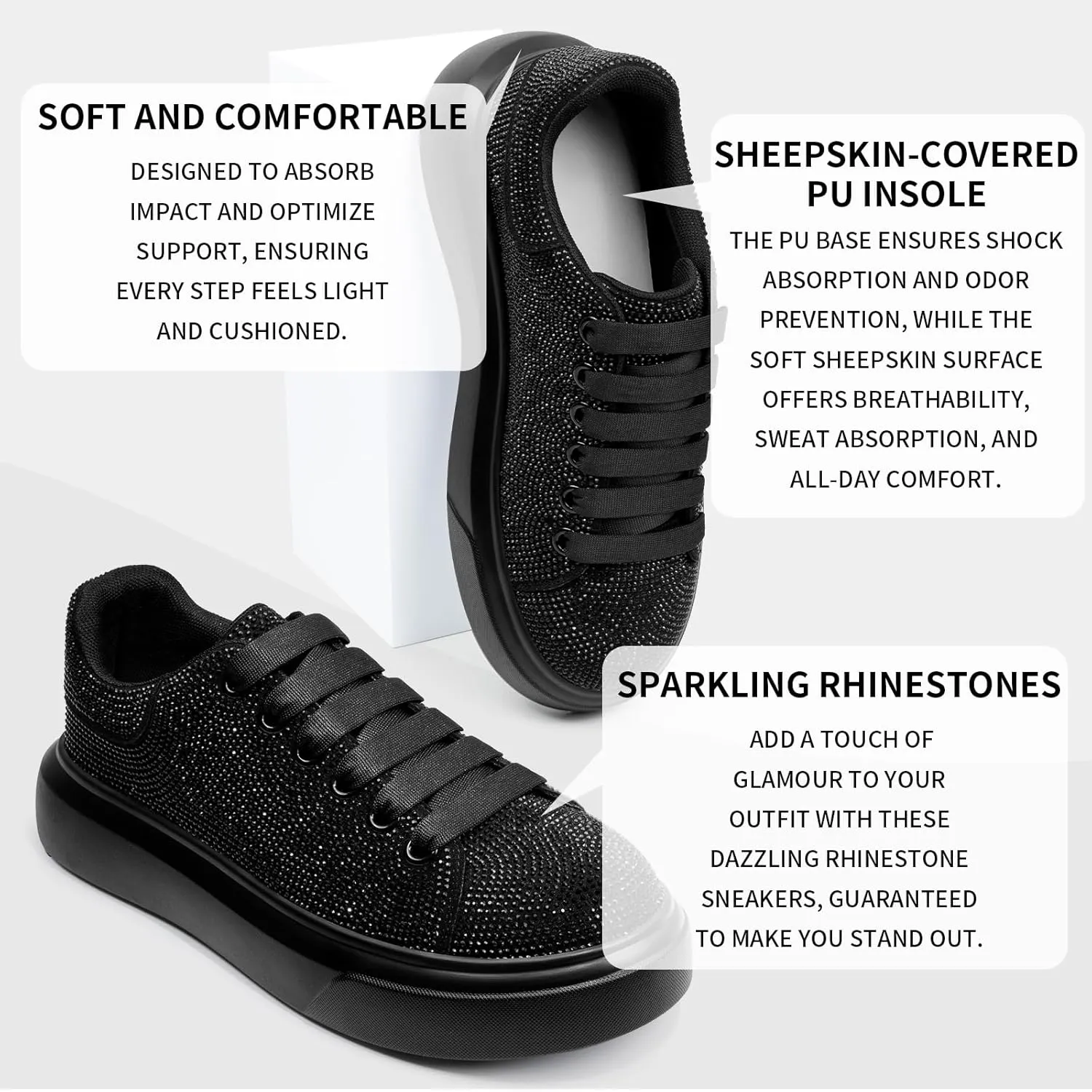 Sparkle Rhinestone Sneakers for Women Platform Rhinestone Fashion Glitter Sneakers Bling Fashion Tennis Shoes Wedding Party Bride Dress