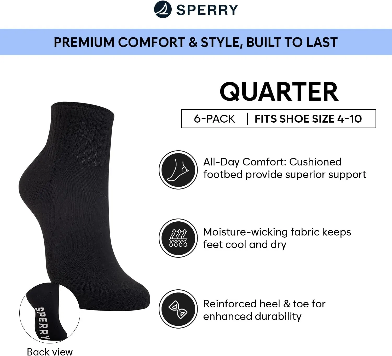 Sperry Women’s Quarter Socks 6-Pack – Cushion Comfort, Soft Breathable Athletic Ankle Socks
