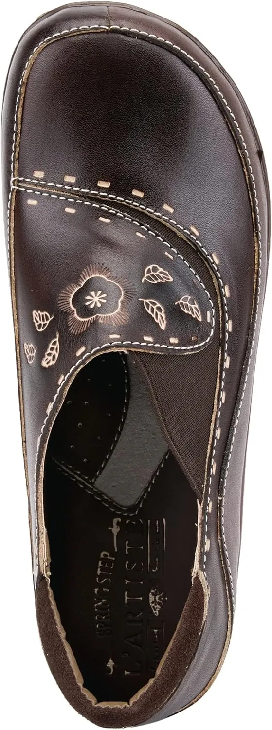Spring Step L'artiste Burbank Leather Clogs for Women | Designer Hand-Painted Slip-On Shoes | Ladies Casual Platform Clog
