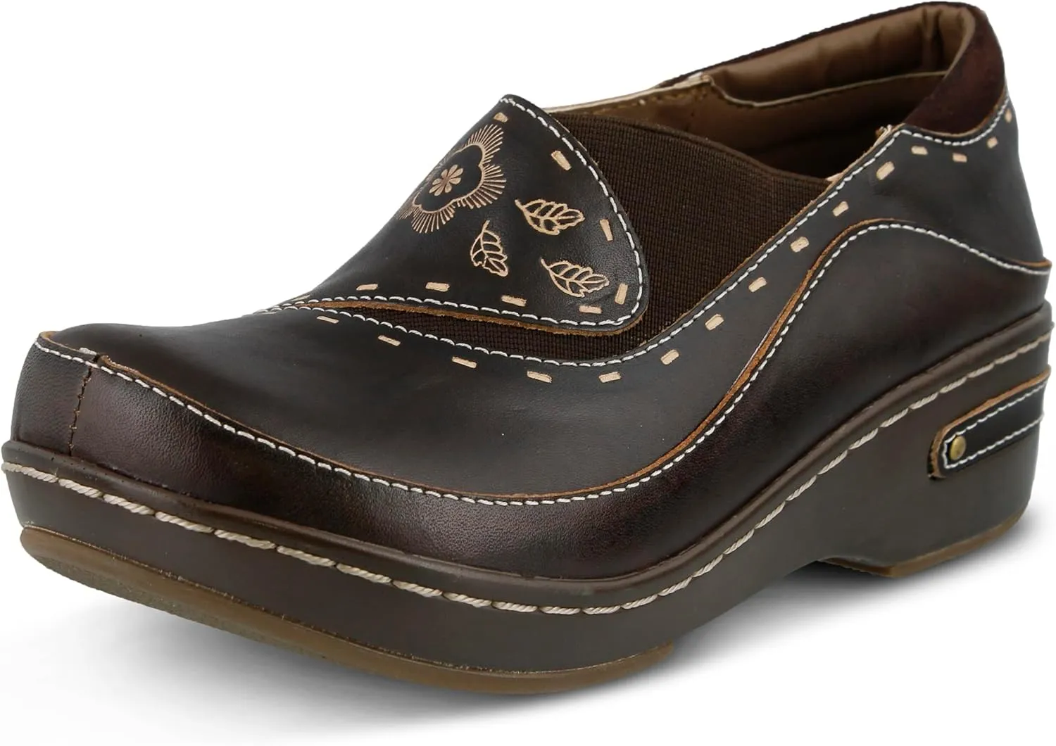 Spring Step L'artiste Burbank Leather Clogs for Women | Designer Hand-Painted Slip-On Shoes | Ladies Casual Platform Clog