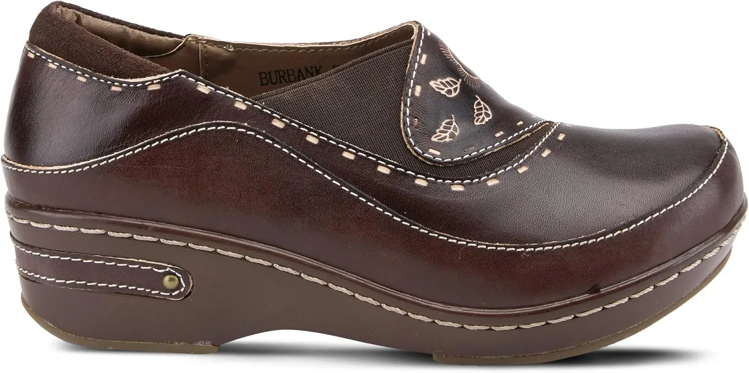 Spring Step L'artiste Burbank Leather Clogs for Women | Designer Hand-Painted Slip-On Shoes | Ladies Casual Platform Clog