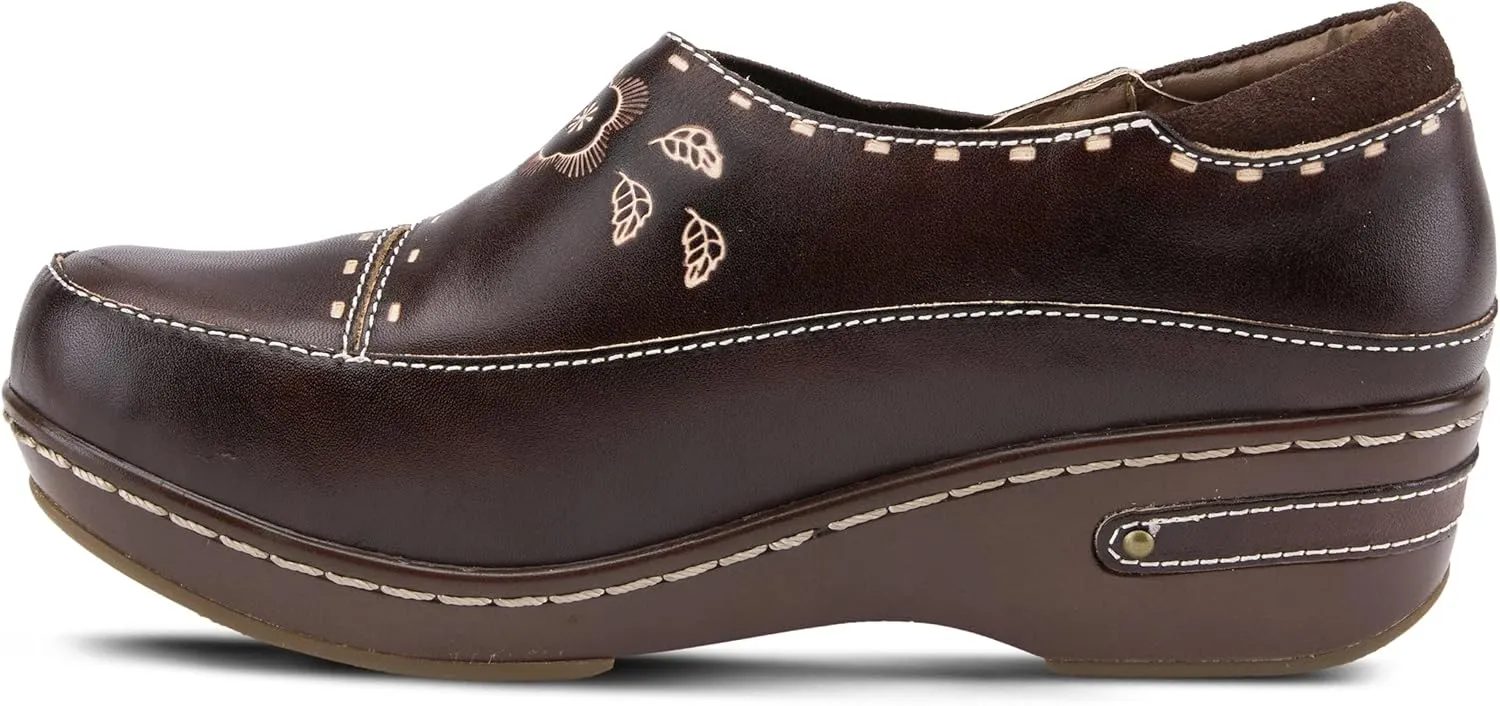 Spring Step L'artiste Burbank Leather Clogs for Women | Designer Hand-Painted Slip-On Shoes | Ladies Casual Platform Clog