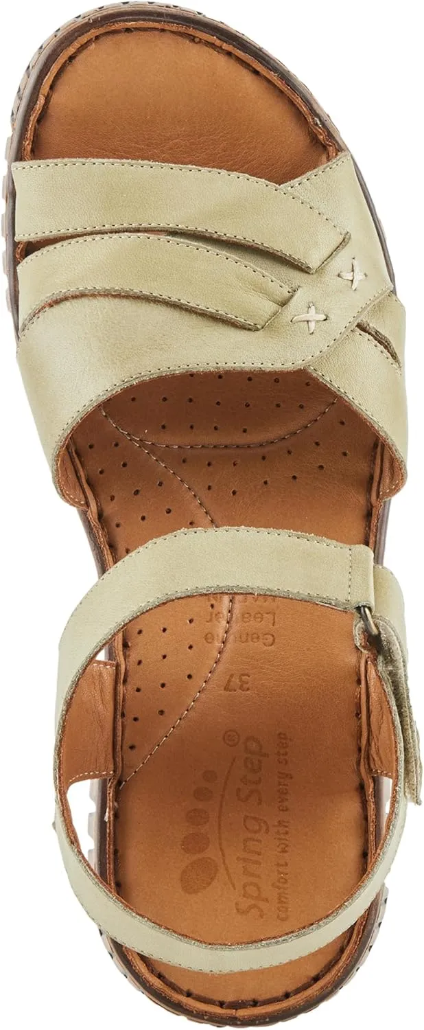 Spring Step NOCHELLA Women's Soft Leather Sandals - Hook and Loop Closure, All-Day Comfort
