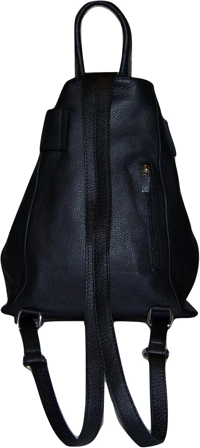 Stella Convertible Leather Backpack Purse – Casual Travel Tote Bag (Black)