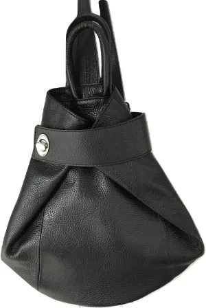 Stella Convertible Leather Backpack Purse – Casual Travel Tote Bag (Black)
