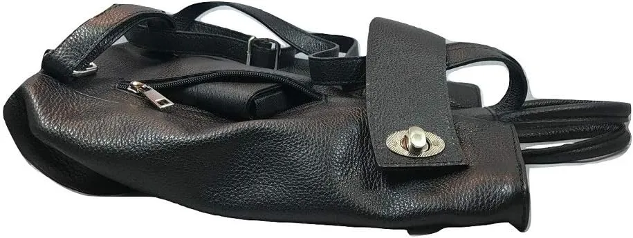 Stella Convertible Leather Backpack Purse – Casual Travel Tote Bag (Black)