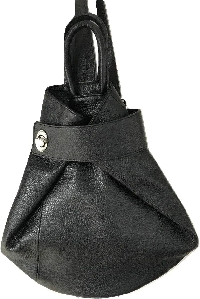 Stella Convertible Leather Backpack Purse – Casual Travel Tote Bag (Black)