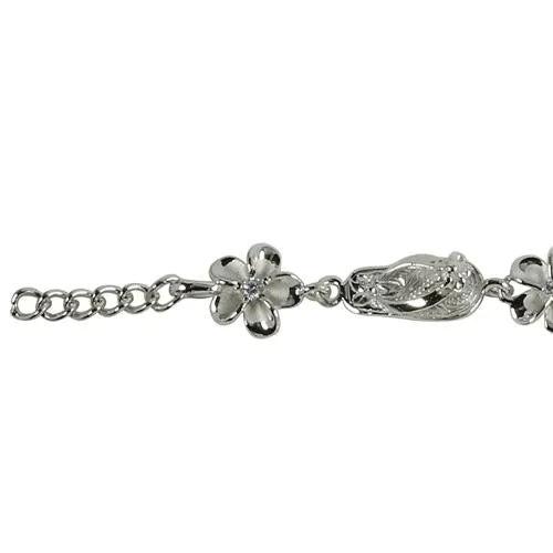 Sterling Silver Slipper Plumeria Bracelet Rhodium 8mm SBR3618