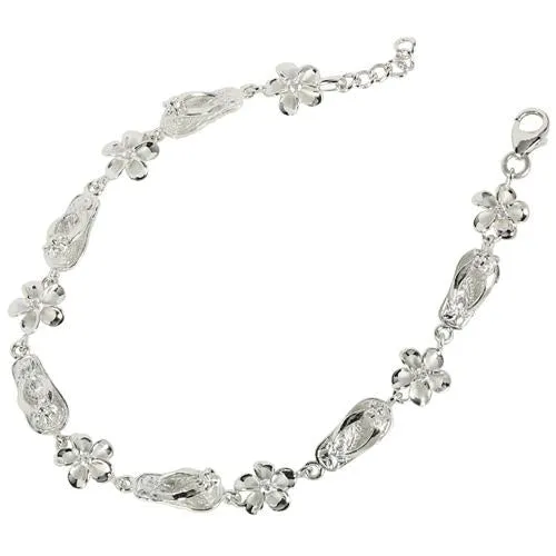Sterling Silver Slipper Plumeria Bracelet Rhodium 8mm SBR3618