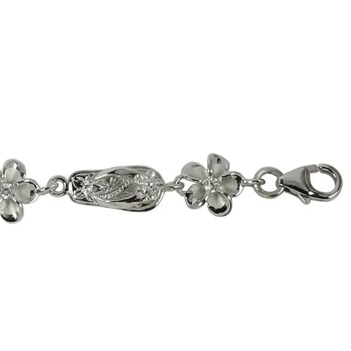 Sterling Silver Slipper Plumeria Bracelet Rhodium 8mm SBR3618