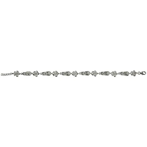 Sterling Silver Slipper Plumeria Bracelet Rhodium 8mm SBR3618