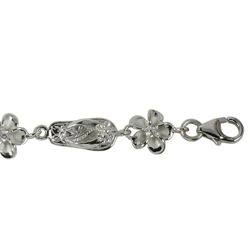 Sterling Silver Slipper Plumeria Bracelet Rhodium 8mm