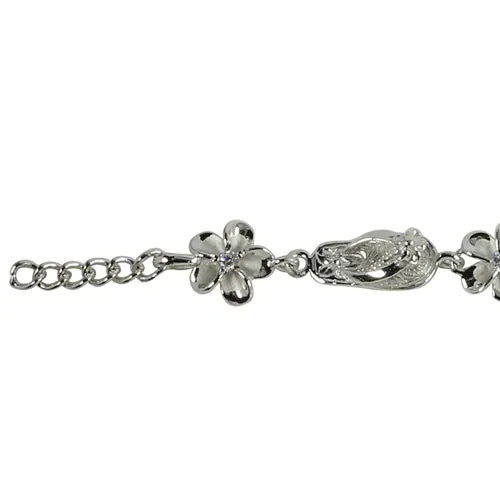 Sterling Silver Slipper Plumeria Bracelet Rhodium 8mm