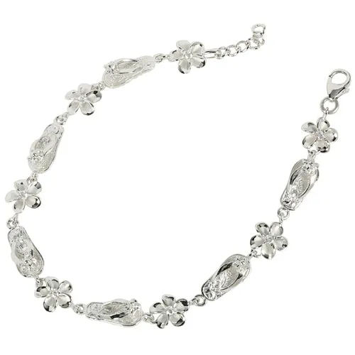 Sterling Silver Slipper Plumeria Bracelet Rhodium 8mm