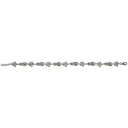 Sterling Silver Slipper Plumeria Bracelet Rhodium 8mm