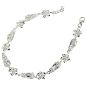 Sterling Silver Slipper Plumeria Bracelet Rhodium 8mm